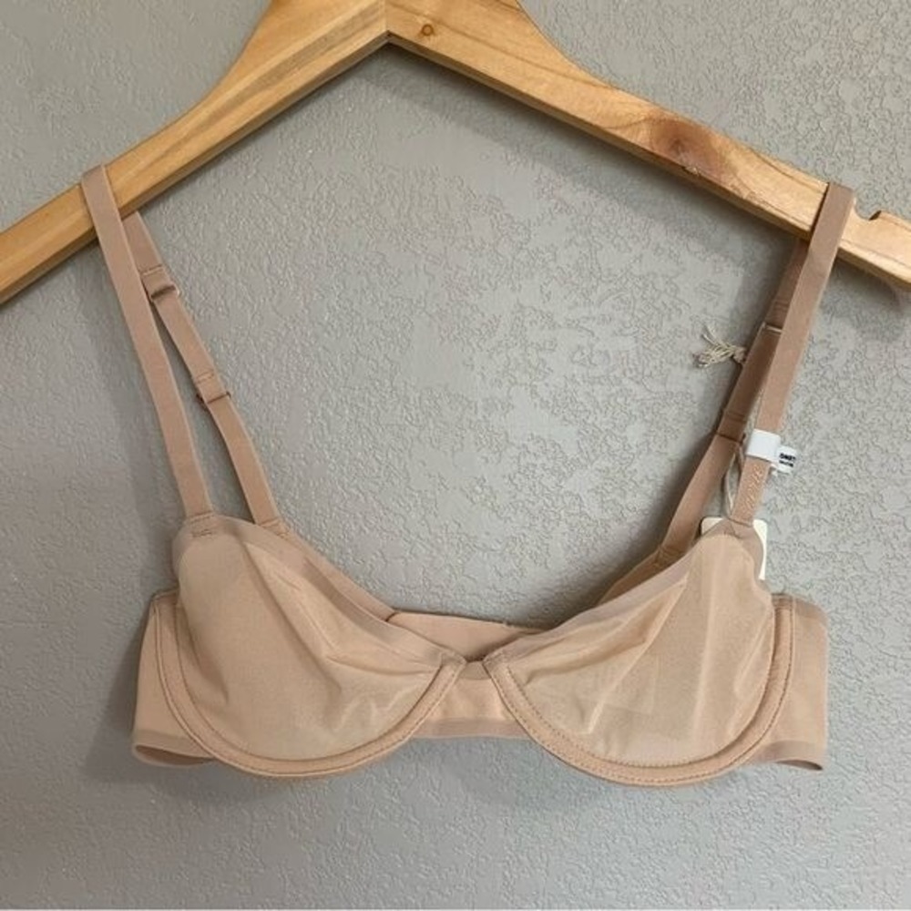 Aerie Smoothez 32B Beige Unlined Sheer Mesh Underwire Balconette Bra NWT